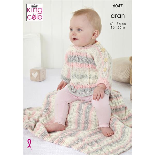 King Cole Pattern 6047 Top, Sweater, Hat & Blanket in Cosy Love Aran