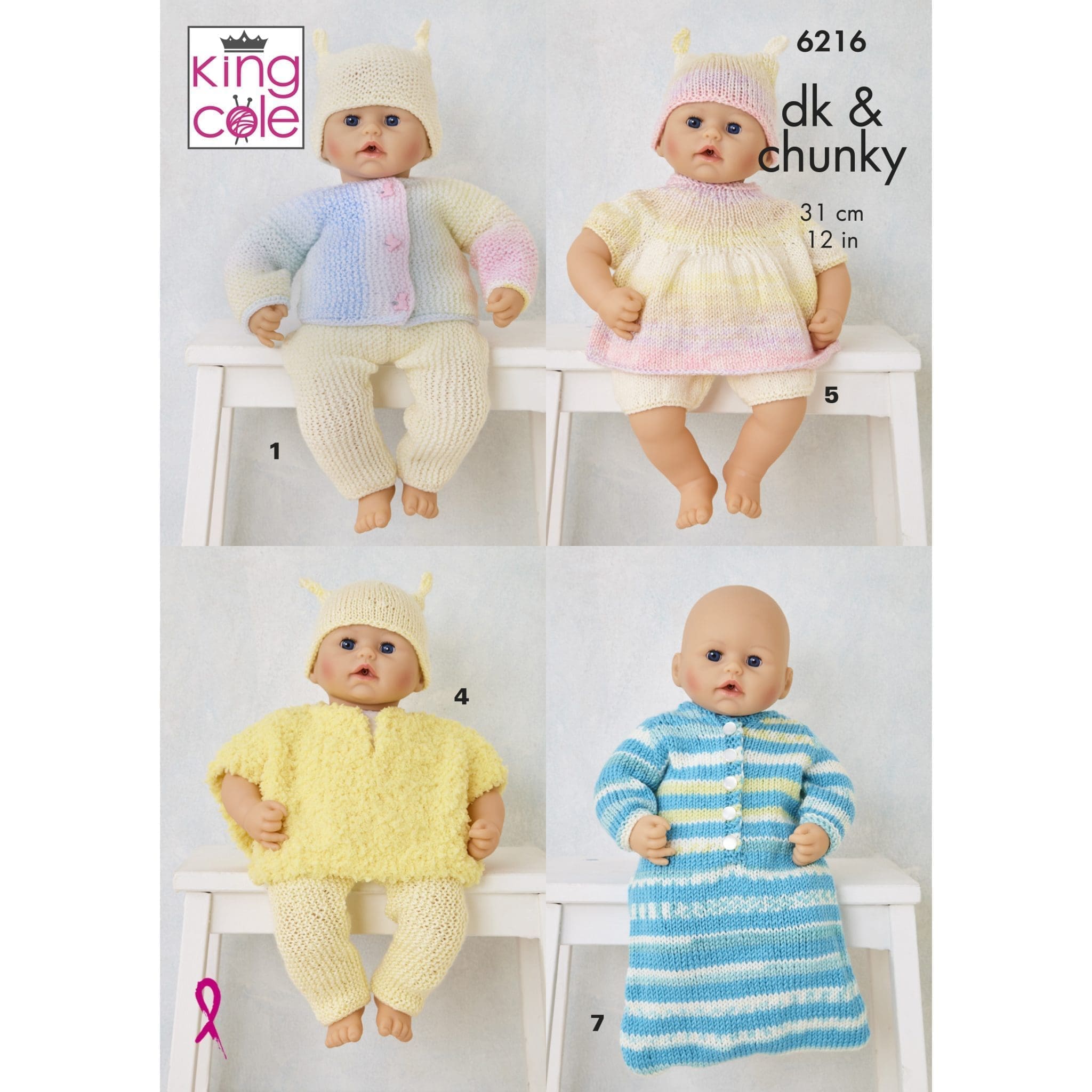 King Cole Pattern 6216 Doll’s Clothes in DK and Chunky