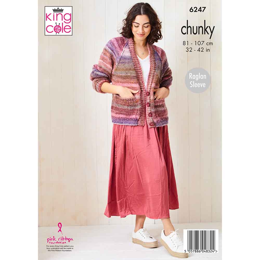 King Cole Pattern 6247 Sweater & Cardigan Knit in the Round in Cottagespun Chunky