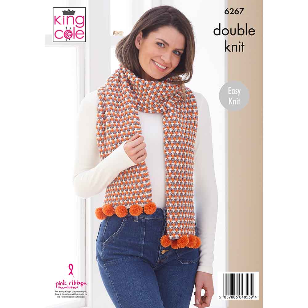 King Cole Pattern 6267 Scarf, Hat & Cowl in Orchard DK