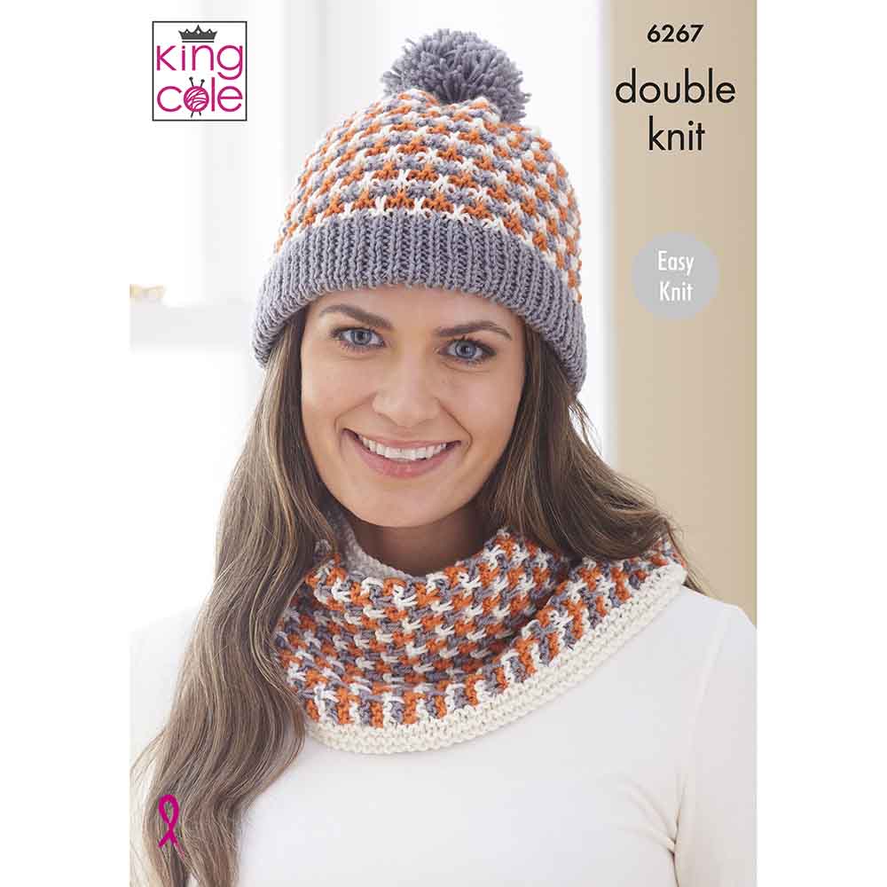 King Cole Pattern 6267 Scarf, Hat & Cowl in Orchard DK