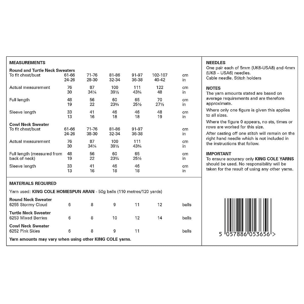 King Cole Pattern 6304 Family Sweaters in Homespun Prism Aran