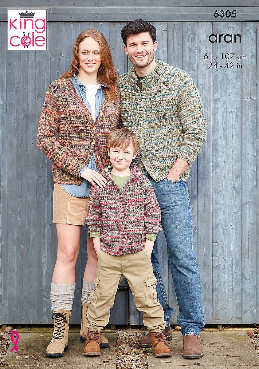 King Cole Pattern 6305 Cardigans and Hoodie in Homespun Prism Aran