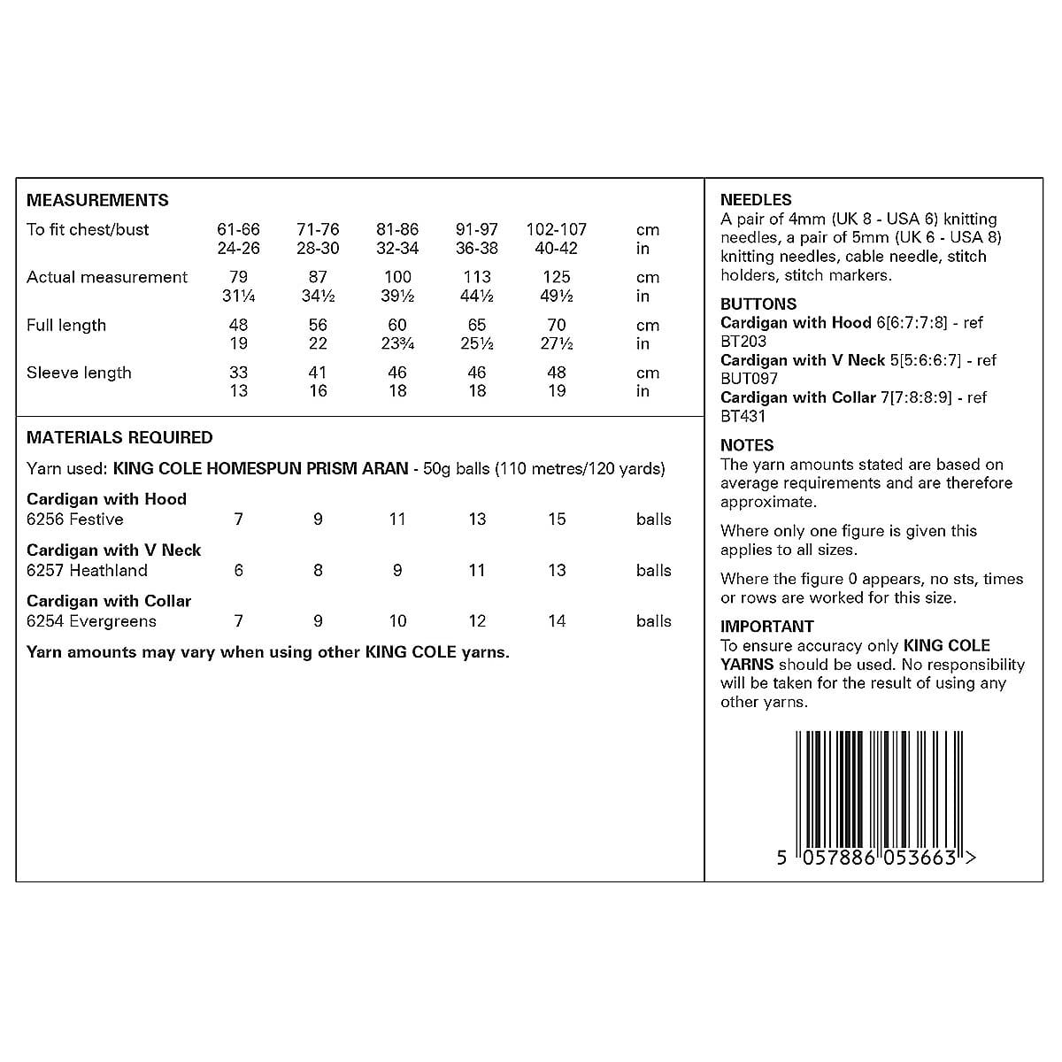 King Cole Pattern 6305 Cardigans and Hoodie in Homespun Prism Aran