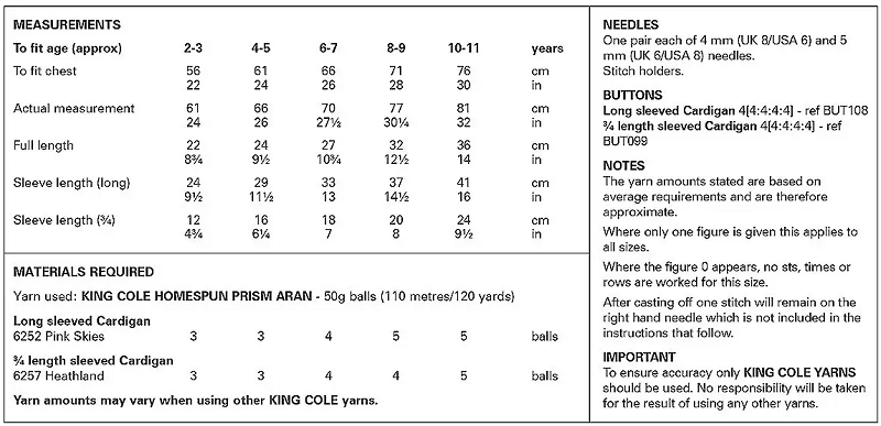 King Cole Pattern 6307 Girl's Crossover Cardigans in Homespun Prism Aran