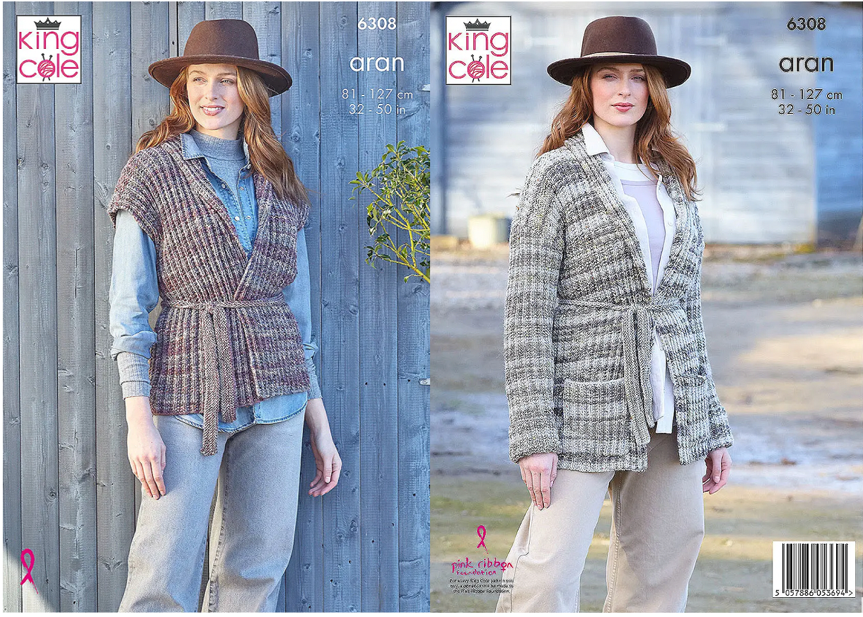King Cole Pattern 6308 Jacket and Gilet in Homespun Prism Aran