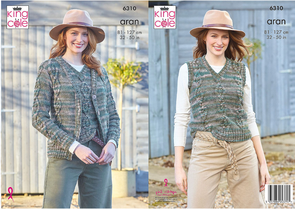 King Cole Pattern 6310 Tank top and Cardigan in Homespun Prism Aran