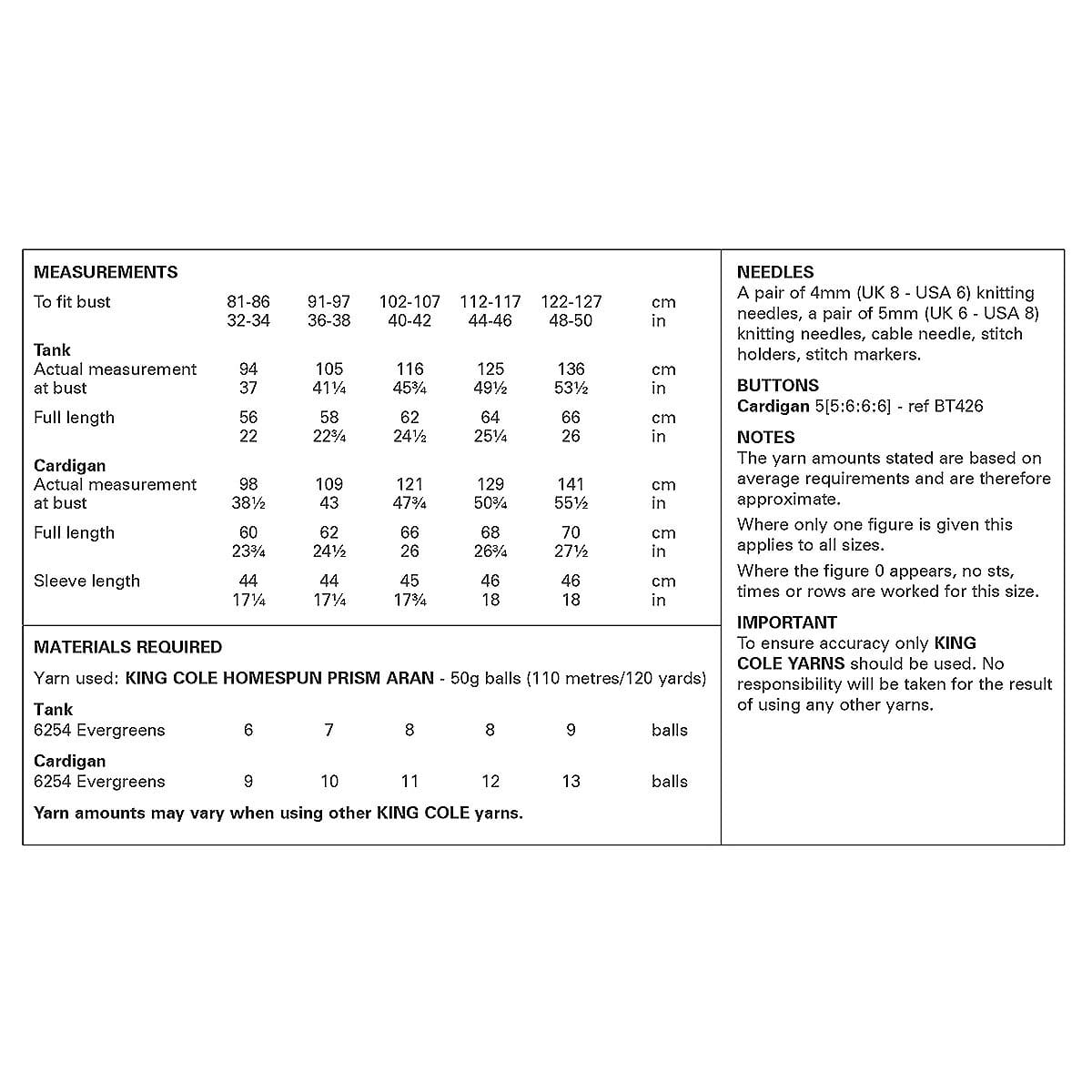 King Cole Pattern 6310 Tank top and Cardigan in Homespun Prism Aran