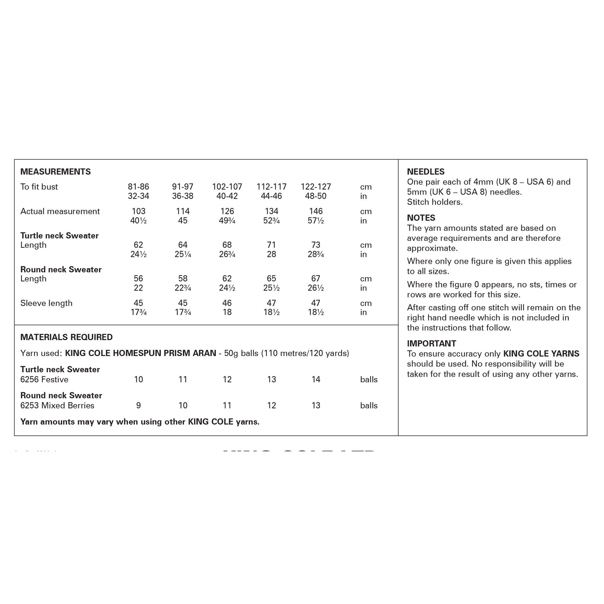 King Cole Pattern 6311 Ladies Sweaters in Homespun Prism Aran