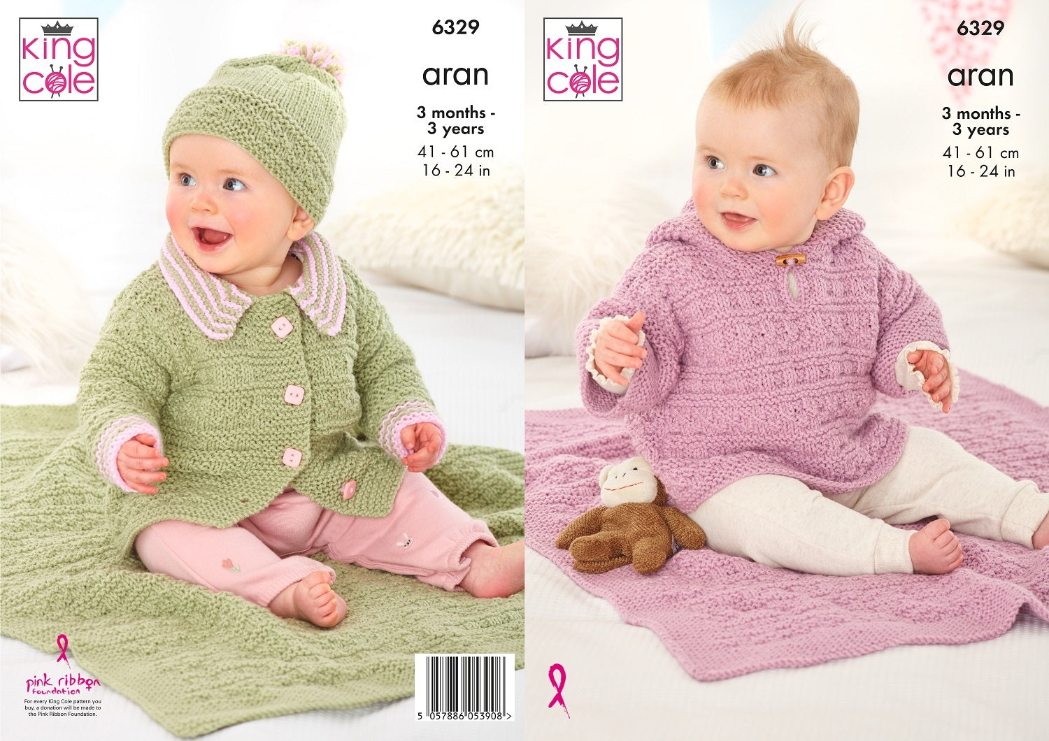 King Cole Pattern 6329 Jacket, Hat, Hooded Top & Blanket in Aran