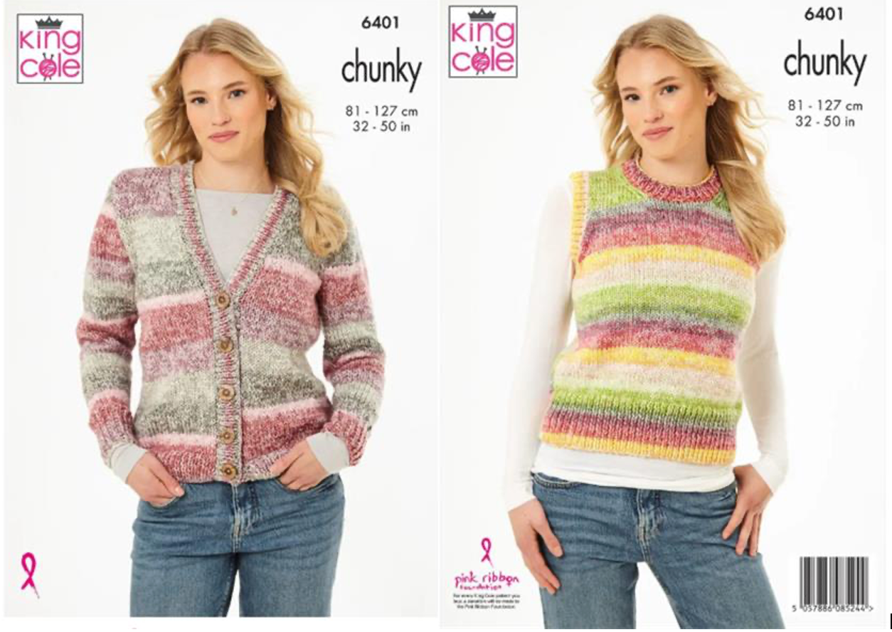 King Cole Pattern 6401 Cardigan and Slipover in Hedgerow Chunky