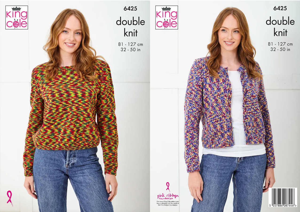King Cole Pattern 6425 Sweater and Cardigan knitted in Jitterbug DK