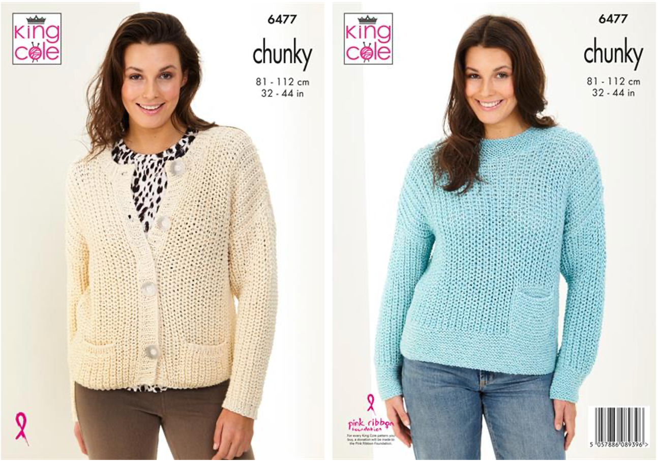 King Cole Pattern 6477 Sweater and Cardigan in Chunky