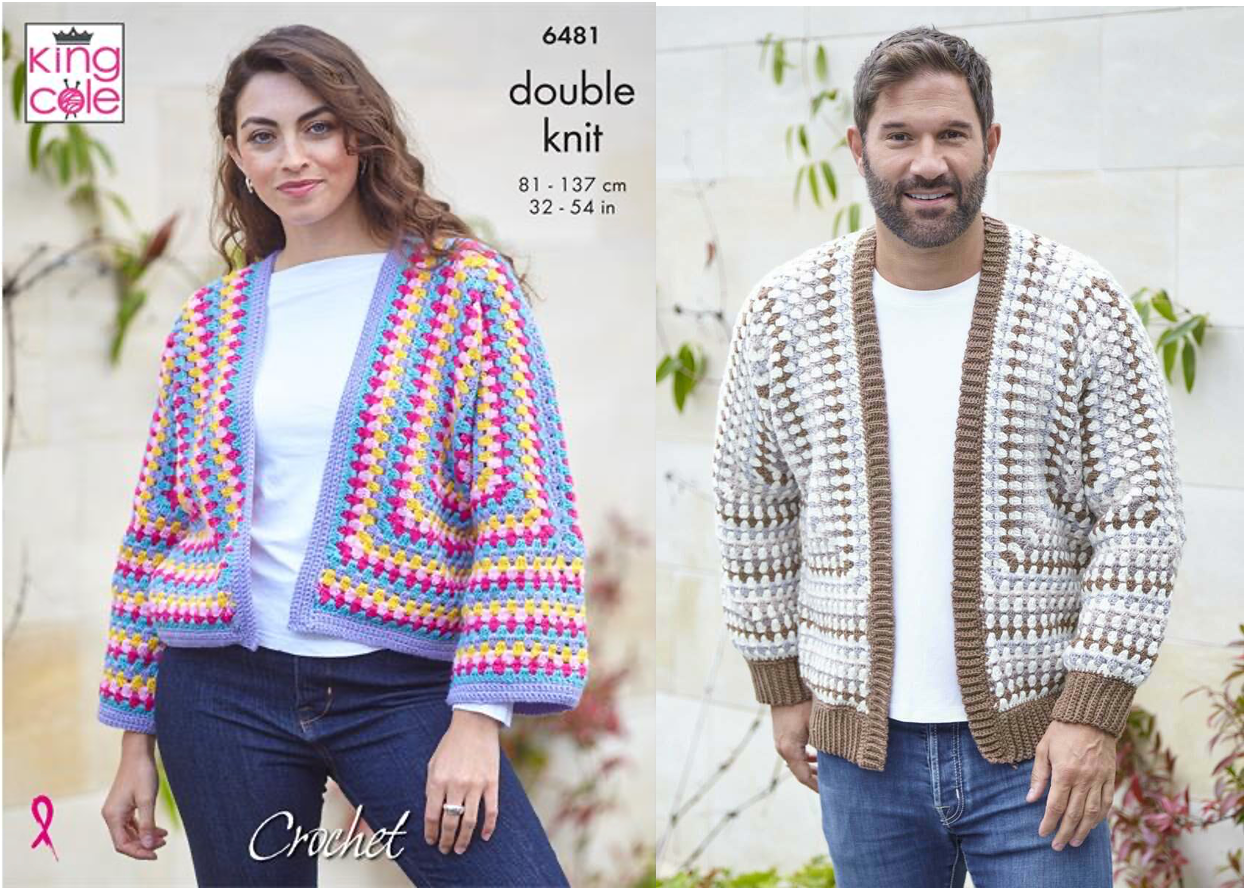 King Cole Pattern 6481 Crochet Cardigan in Double Knit