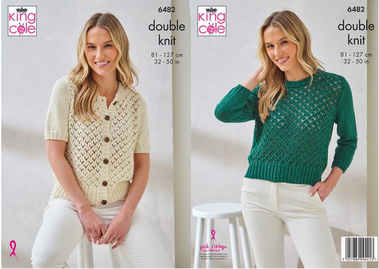 King Cole Pattern 6482 Sweater and Cardigan in Linendale DK
