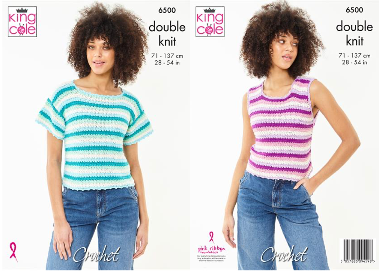 King Cole Crochet Pattern 6500 Sleeveless & Short Sleeve Tops in Cottonsoft DK