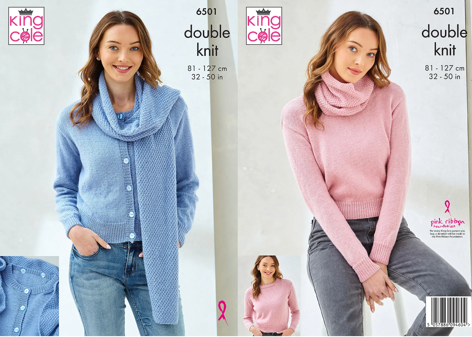 King Cole Pattern 6501 Scardigan and Sweater with Cowl in DK