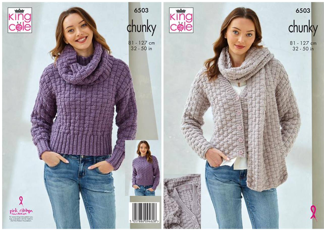 King Cole Pattern 6503 Cardigan and Sweater with Cowl in Chunky