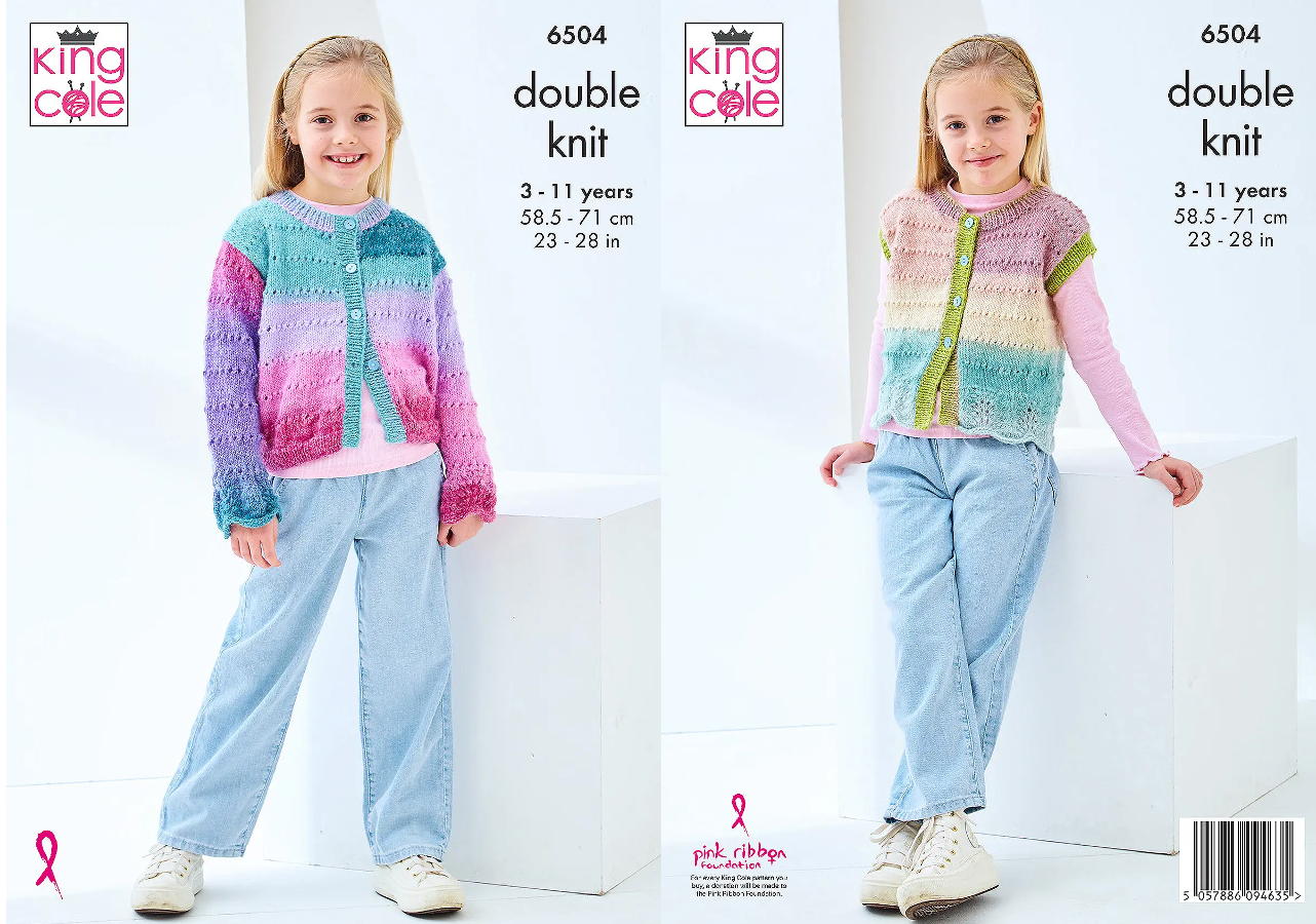 King Cole Pattern 6504 Cardigan and Waistcoat knitted in Curiosity DK