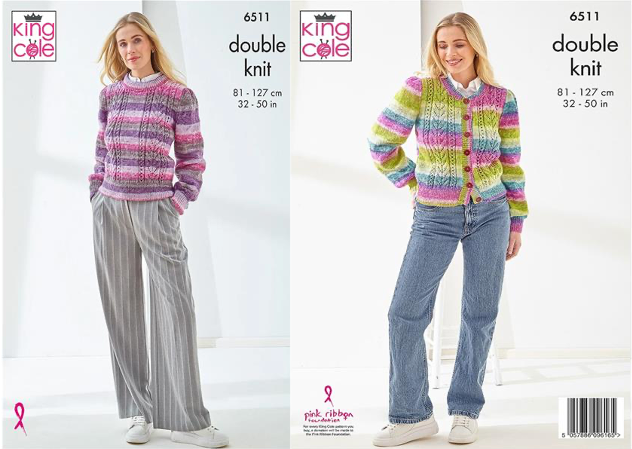 King Cole Pattern 6511 Cardigan and Sweater in DK