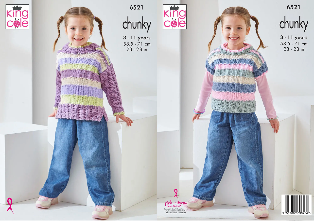 King Cole Pattern 6521 Sweater and Slipover knitted in Big Value Baby Chunky