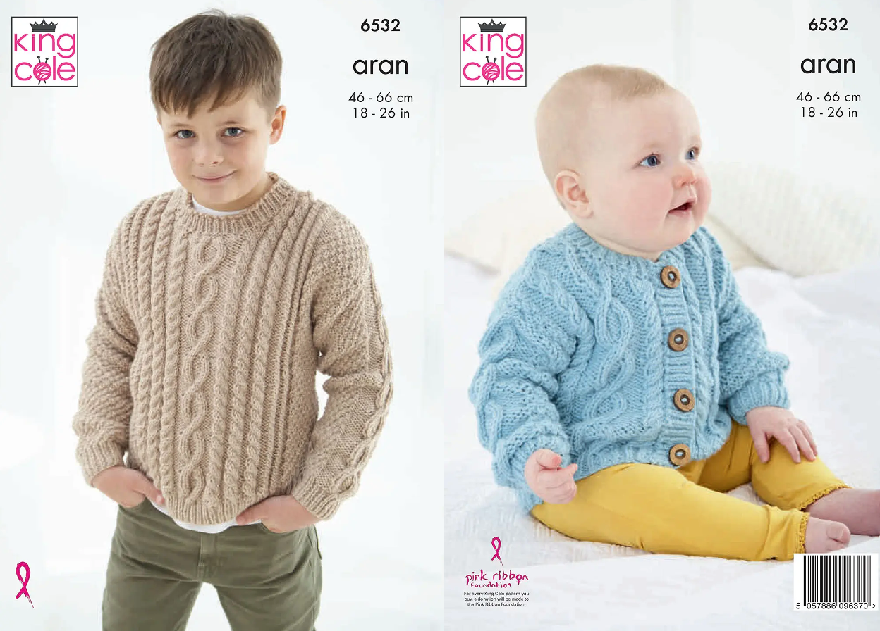 King Cole Pattern 6532 Sweater and Cardigan knitted in Comfort Aran