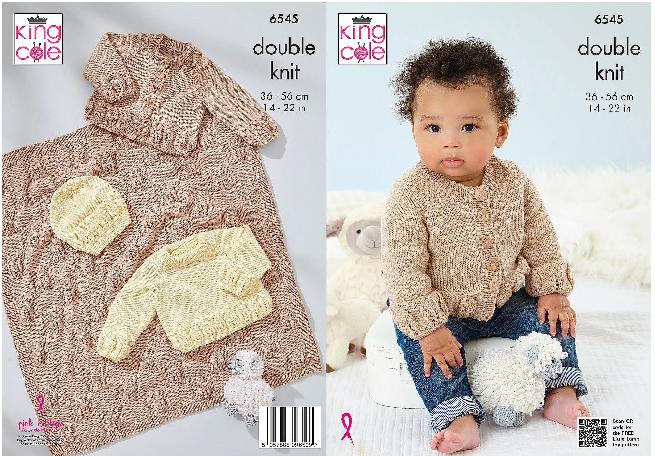 King Cole Pattern 6545 Cardigan, Sweater, Hat and Blanket DK