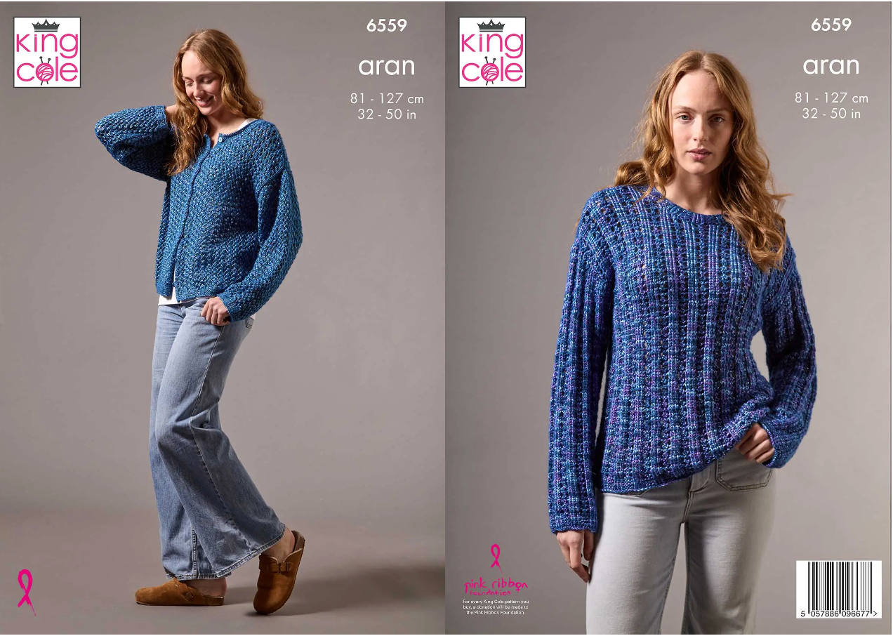 King Cole Pattern 6559 Cardigan and Sweater knitted in Firefly Aran