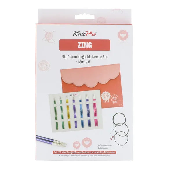 Knit Pro Zing MIDI Special Interchangeable Knitting Needle Set - 13cm tips, Needle sizes 3-5mm