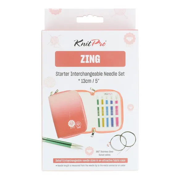 Knit Pro Zing Starter Special Interchangeable Knitting Needle Set - 13cm tips, Needle sizes 3-5mm