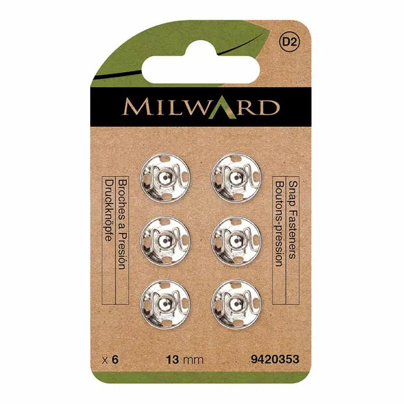 Milward Sew-on snap  fasteners 13mm, Nickel