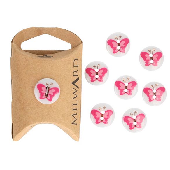 Milward 2-hole button butterfly 15mm Pink - Pack of 8