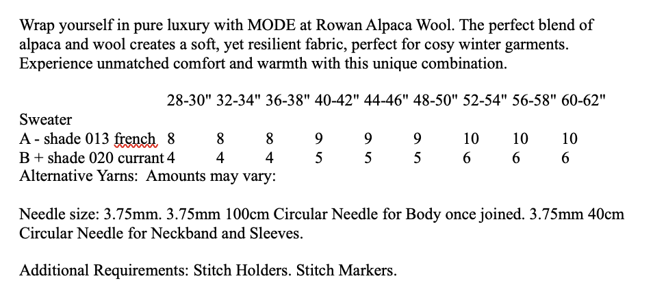 MODE at Rowan Pattern MIP66 - Romy Sweater in Alpaca Wool by Quail Studio