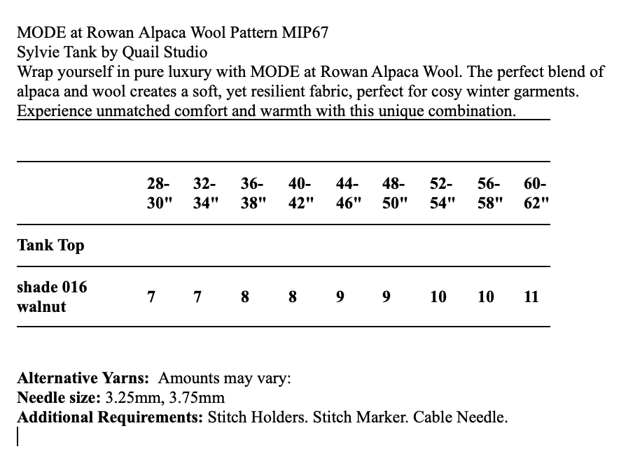 MODE at Rowan Pattern MIP67 - Sylvie Tank in Alpaca Wool by Quail Studio