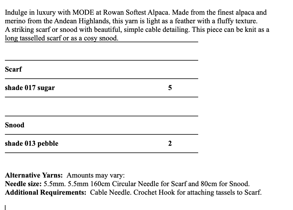 MODE at Rowan Pattern MIP73 - Kayla Scarf & Snood in Softest Alpaca by Quail Studio