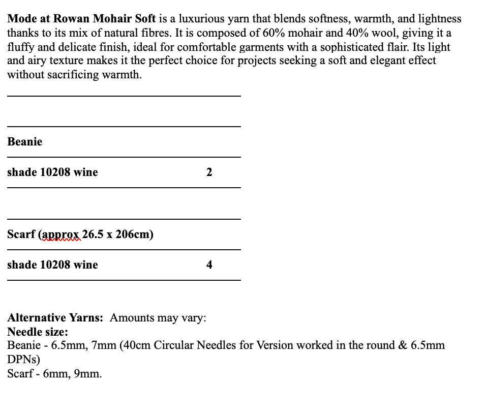 MODE at Rowan Pattern MIP95 - Como Beanie & Scarf in Mohair Soft by Quail Studio