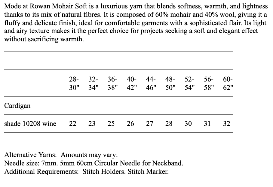 MODE at Rowan Pattern MIP97 - Aeron Cardigan in Mohair Soft by Quail Studio