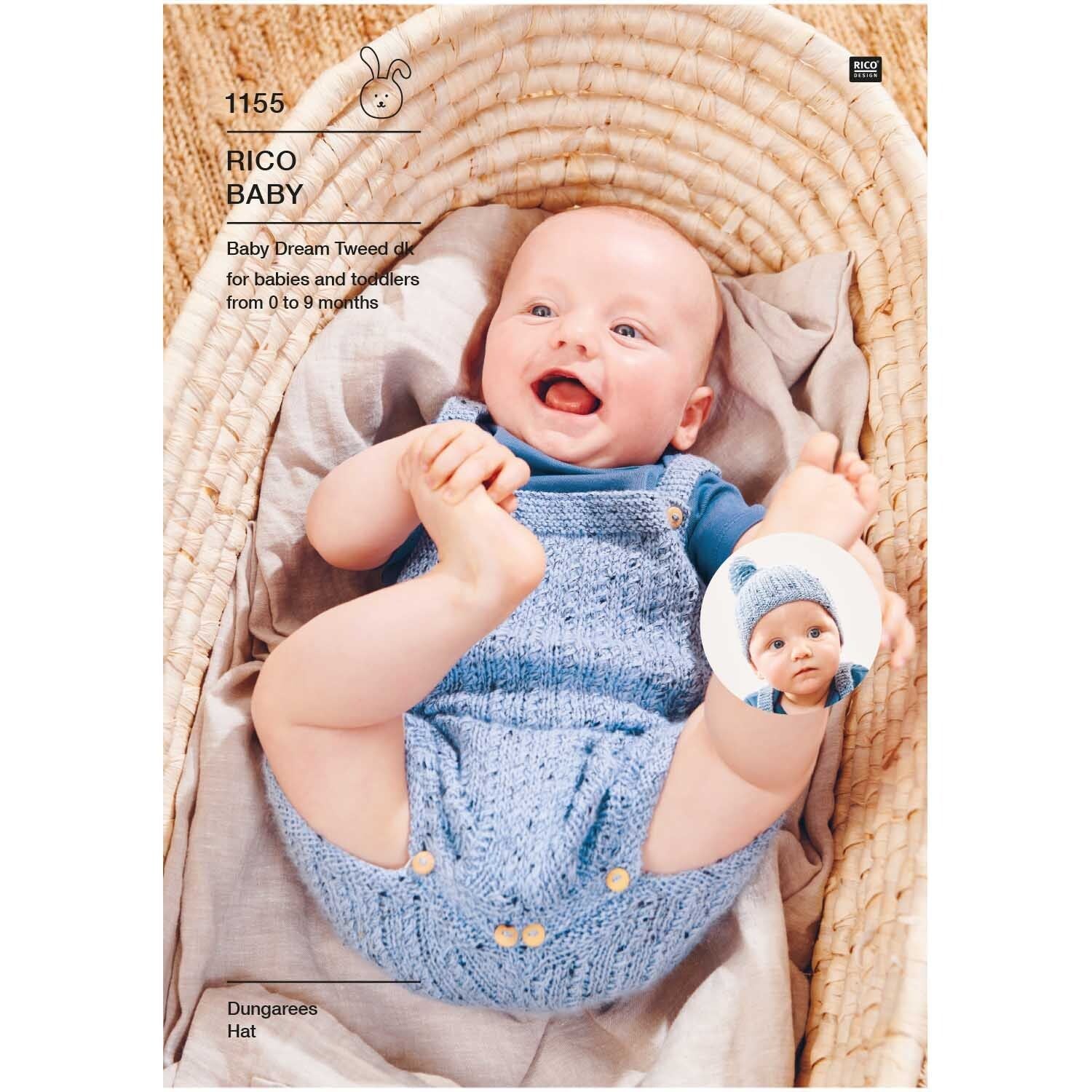 Rico Pattern 1155 Dungarees & Hat in Baby Dream Tweed DK