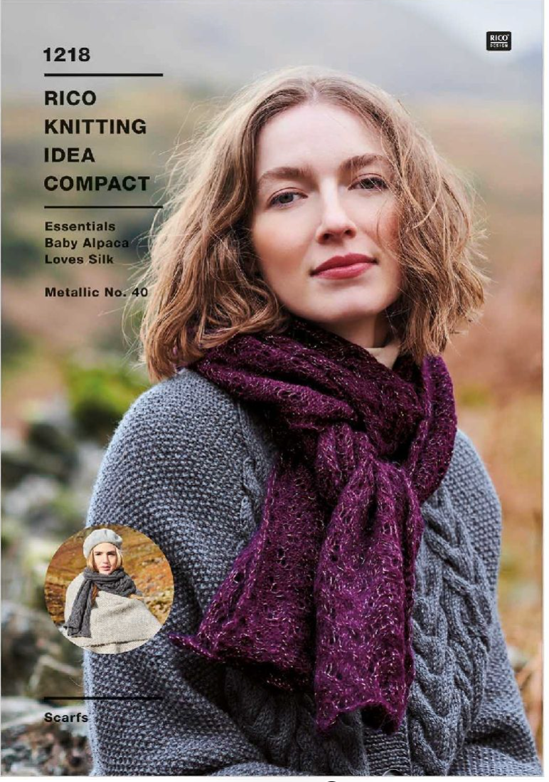 Rico Pattern 1218 Scarfs in Essentials Baby Alpaca Loves Silk