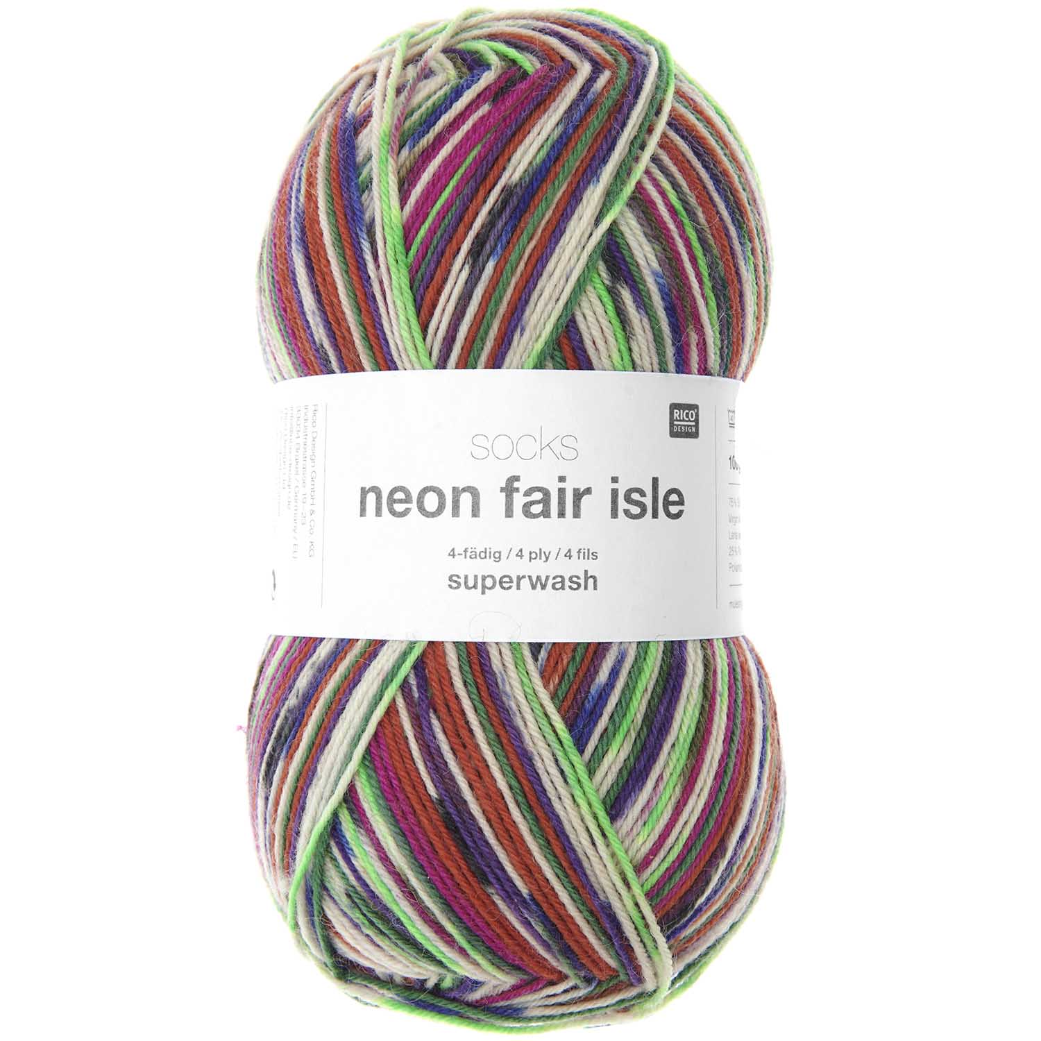 Rico Neon Fair Isle 4ply Sock Yarn