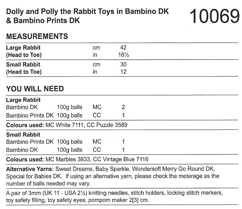 Stylecraft Pattern 10069 Rabbits in Bambino Prints DK and Bambino Dk