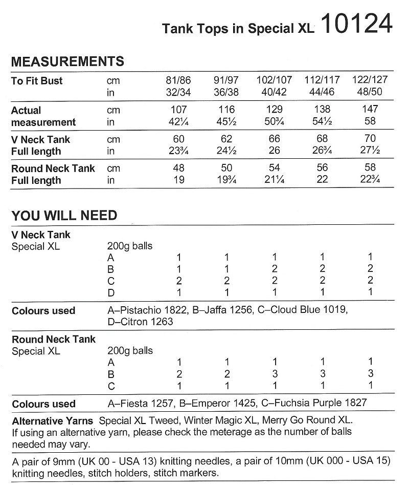 Stylecraft Pattern 10124 Tank Tops in Special XL Super Chunky