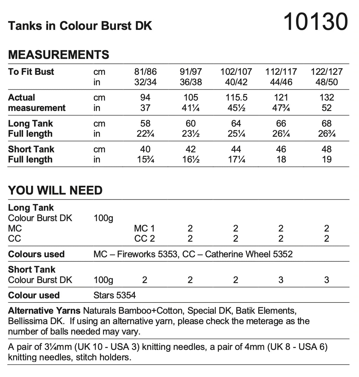 Stylecraft Pattern 10130 Tank Tops in Colour Burst DK