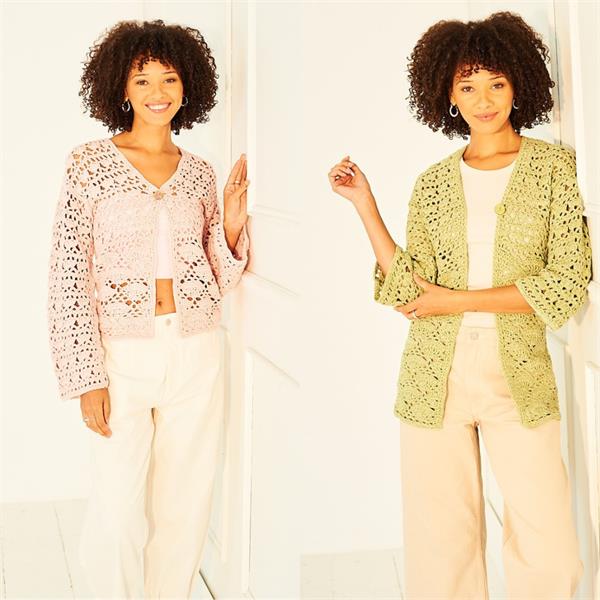 Stylecraft Pattern 10153 Crochet Cardigans in Soft Pastels Cotton Blend Aran