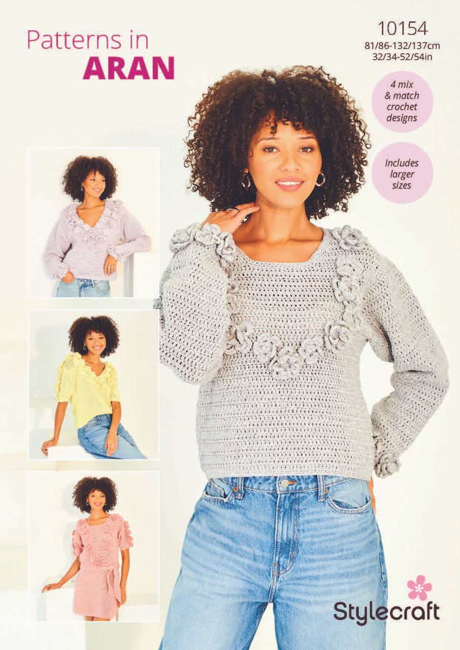 Stylecraft Pattern 10154 Crochet Tops in Soft Pastels Cotton Blend Aran