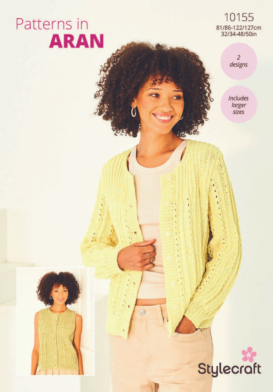 Stylecraft Pattern 10155 Waistcoat & Cardigan in Soft Pastels Cotton Blend Aran