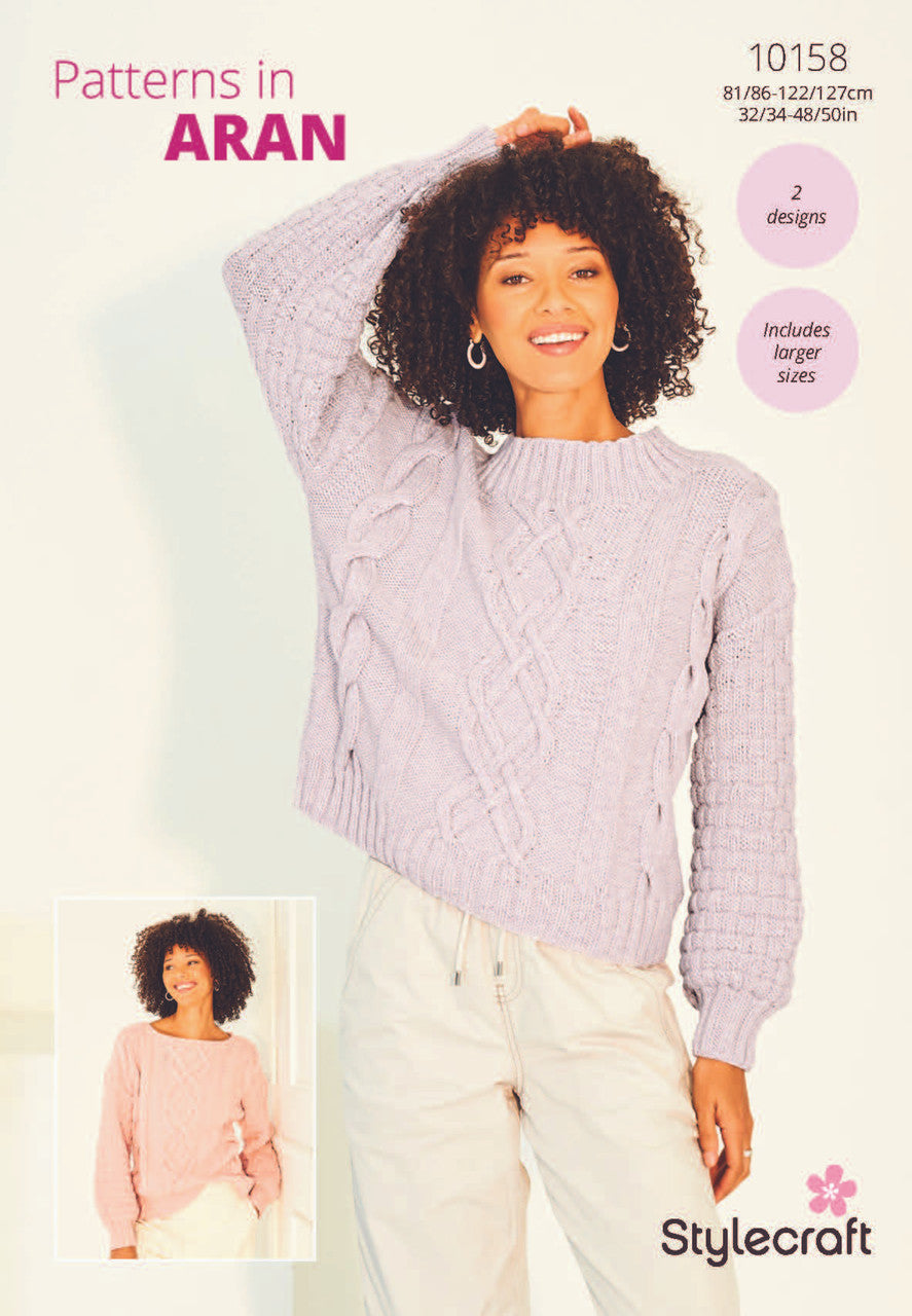 Stylecraft Pattern 10158 Sweaters in Soft Pastels Cotton Blend Aran