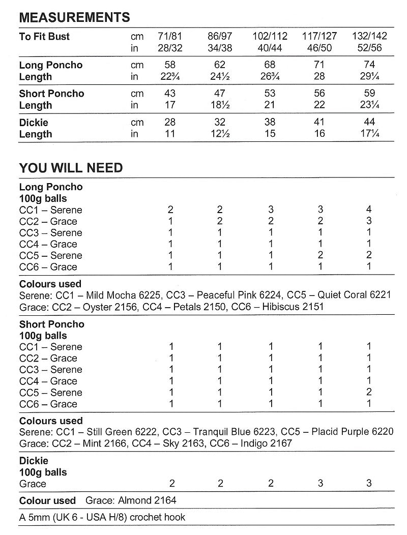 Stylecraft Pattern 10169 Crochet Ponchos in Serene or Grace Aran
