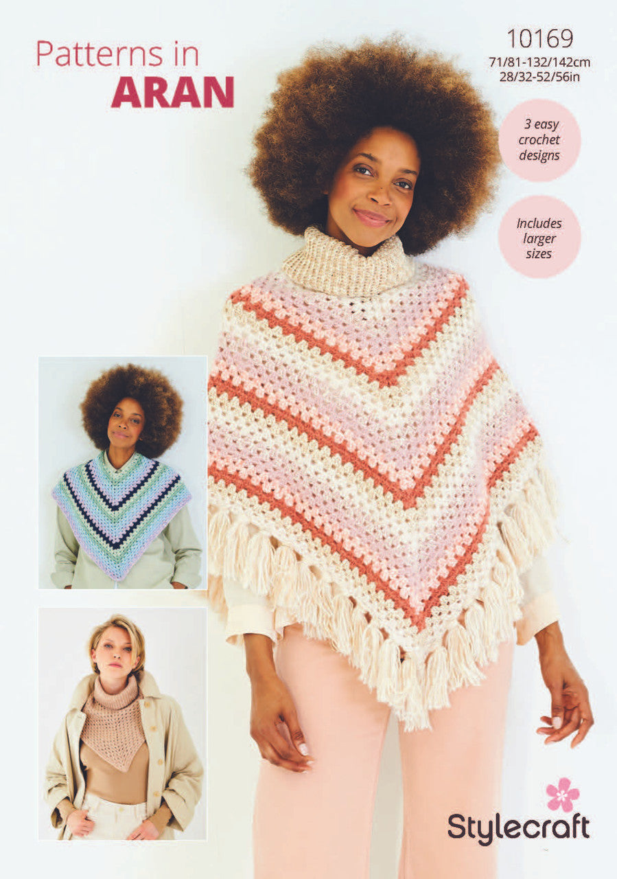 Stylecraft Pattern 10169 Crochet Ponchos in Serene or Grace Aran