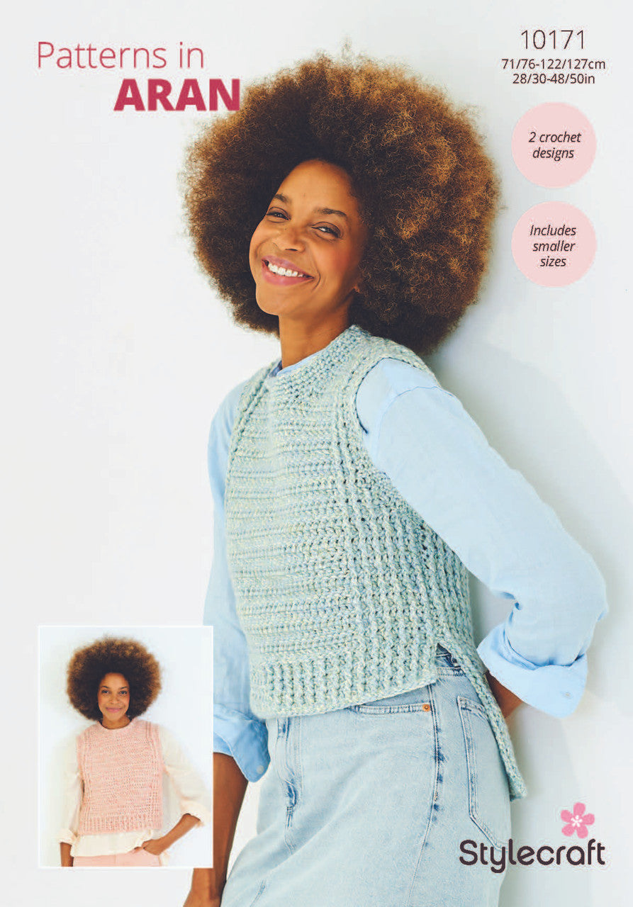 Stylecraft Pattern 10171 Crochet Tank Tops in Serene or Grace Aran